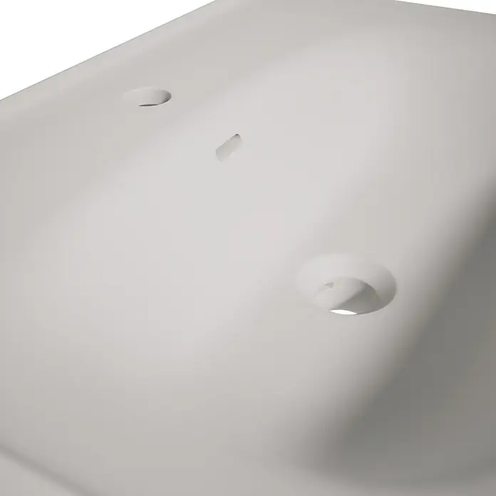 VitrA Equal Badmöbel-Set - Gesamtbreite Badmöbel: 62 cm, Steingrau/Schwarz, Matt, 2 -tlg. - Weiße, glatte Waschbecken- oder Badewannenoberfläche mit integriertem rechteckigem Überlauf und runden Öffnungen.