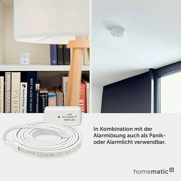 Homematic IP LED-Stripes Set - Länge: 2 m, RGBW, 24 W - Weißer Smart-Home-Controller und aufgerollter LED-Streifen, nutzbar als Alarm- oder Paniklicht.