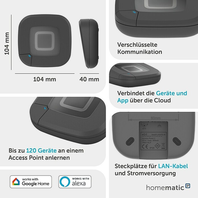 Homematic IP Steuerzentrale Access Point 2 (Anthrazit, L x B x H: 10,4 x 10,4 x 4 cm) | BAUHAUS