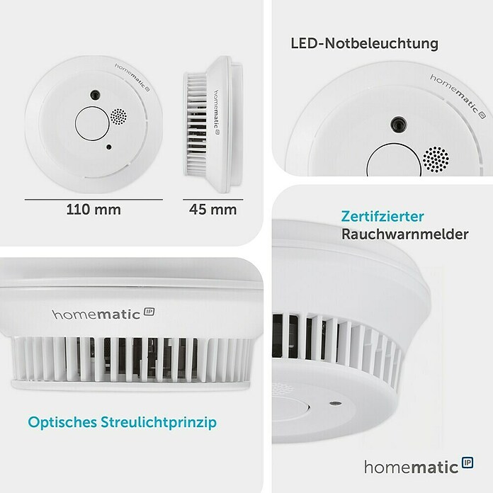Homematic IP Rauchwarnmelder mit Q-Label (Durchmesser: 11,5 cm, Batterielaufzeit: 10 Jahre, Alarmsignal: 85 dB) | BAUHAUS