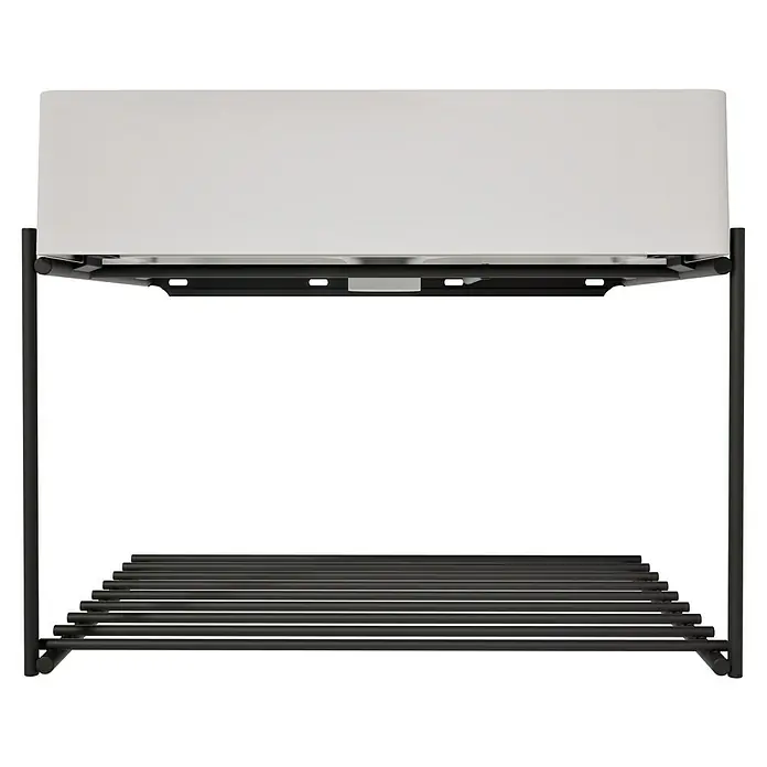 VitrA Equal Badmöbel-Set - Gesamtbreite Badmöbel: 62 cm, Steingrau/Schwarz, Matt, 2 -tlg. - Dunkles Metall-Schuhregal mit weißer Oberfläche.