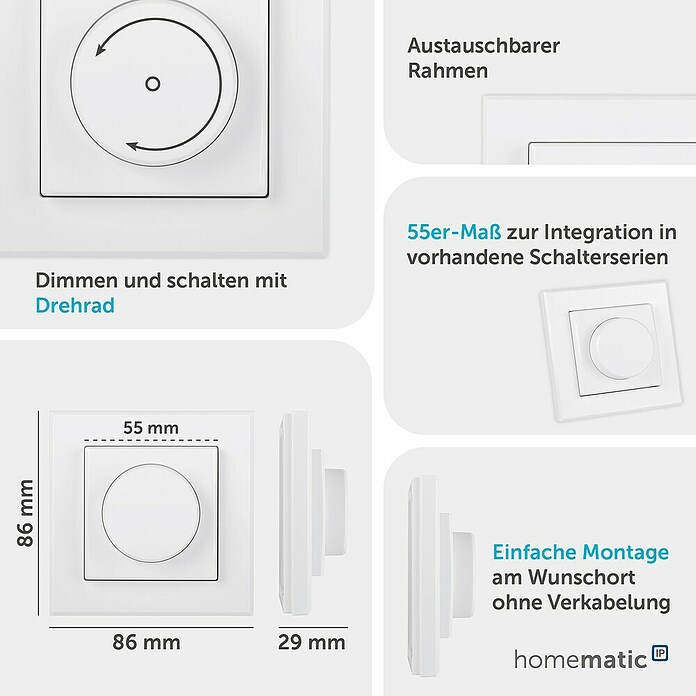 Homematic IP Funk-Wandtaster HmIP-WRCR (Weiß, Batteriebetrieben, 29 x 86 x 86 mm) | BAUHAUS