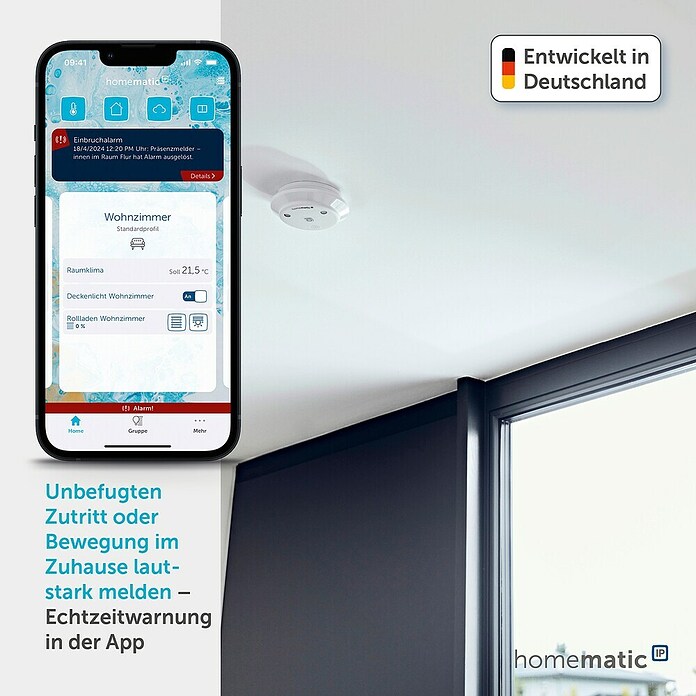 Homematic IP Alarmsirene (Batteriebetrieben, Alarmsignal: 90 dB, Ø x H: 12,4 x 4,5 cm)