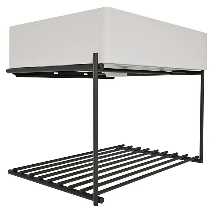 VitrA Equal Badmöbel-Set - Gesamtbreite Badmöbel: 62 cm, Steingrau/Schwarz, Matt, 2 -tlg. - Weißes Ablageregal mit schwarzem Metallgestell und Lattenboden.