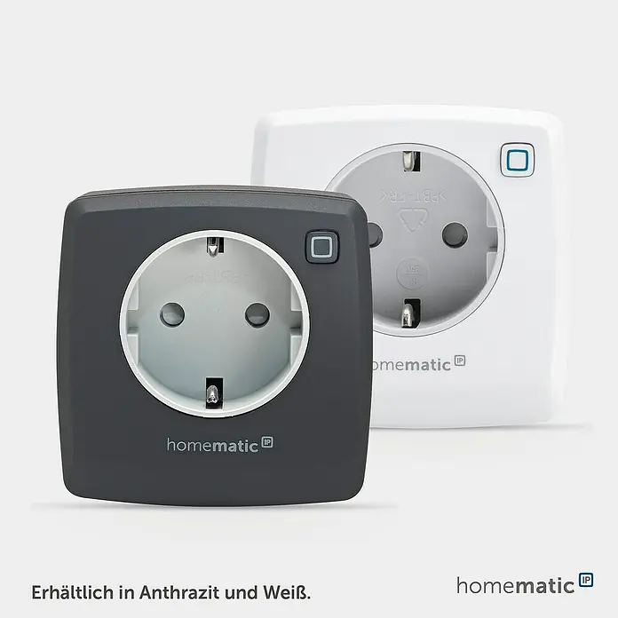Homematic IP Funksteckdose Phasenabschnittdimmer HmIP-PDT-A - Anthrazit, 230 V - Anthrazitfarbene und weiße Homematic IP Smart Plugs mit Schuko-Buchsen für Smart Home.