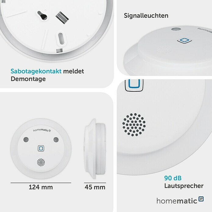 Homematic IP Alarmsirene (Batteriebetrieben, Alarmsignal: 90 dB, Ø x H: 12,4 x 4,5 cm)