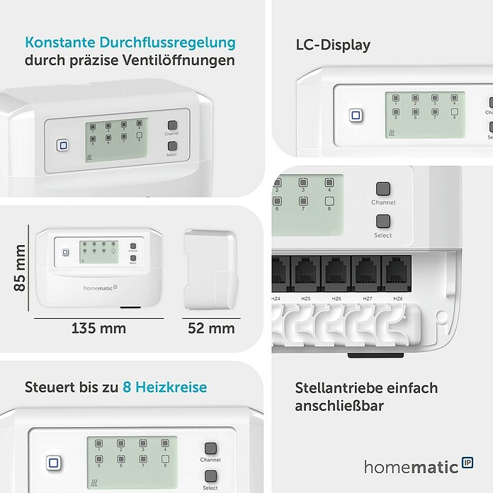 Homematic IP Fußbodenheizungsregler HmIP-FALMOT-C8 (135 x 52 x 85 mm) | BAUHAUS