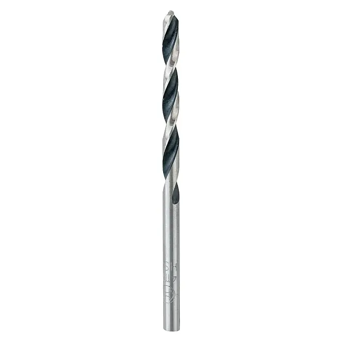 Bosch Metallbohrer PointTeQ - 10 Stk., Durchmesser Bohrer: 4 mm - Nahaufnahme eines spiralgebohrten Metallbohrers. Ideal für präzise Bohrungen in Holz und Metall mit einer sauberen Schnittqualität.