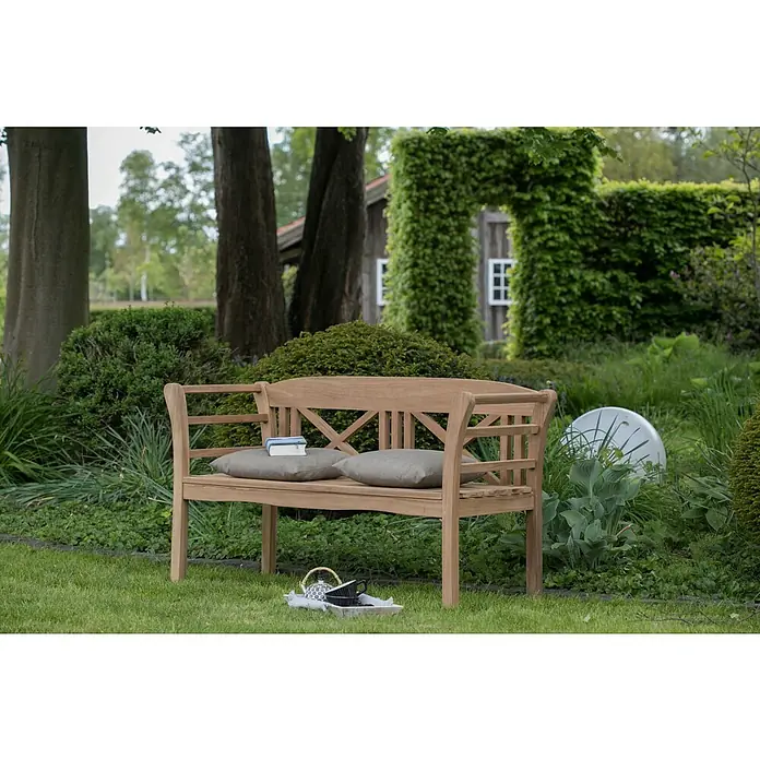Bene Living Gartenbank Föhr - B x T x H: 130 x 53 x 83 cm, Teakholz, Natur
