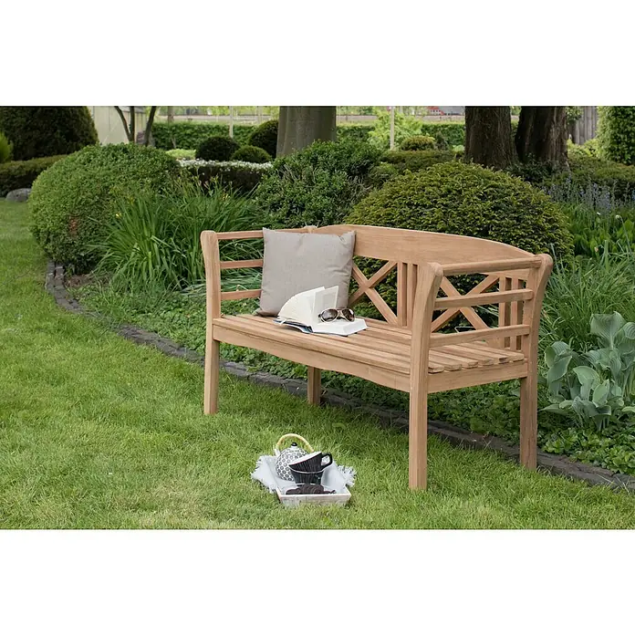 Bene Living Gartenbank Föhr - B x T x H: 130 x 53 x 83 cm, Teakholz, Natur