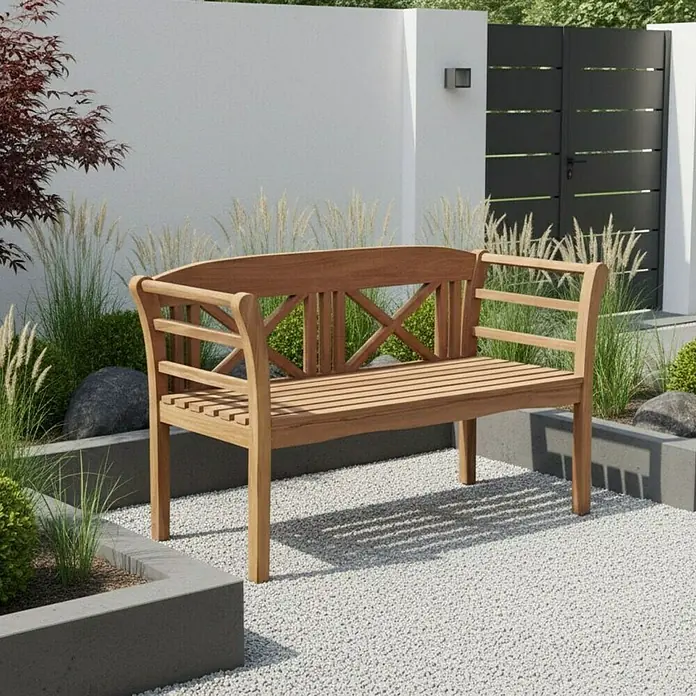 Bene Living Gartenbank Föhr - B x T x H: 130 x 53 x 83 cm, Teakholz, Natur