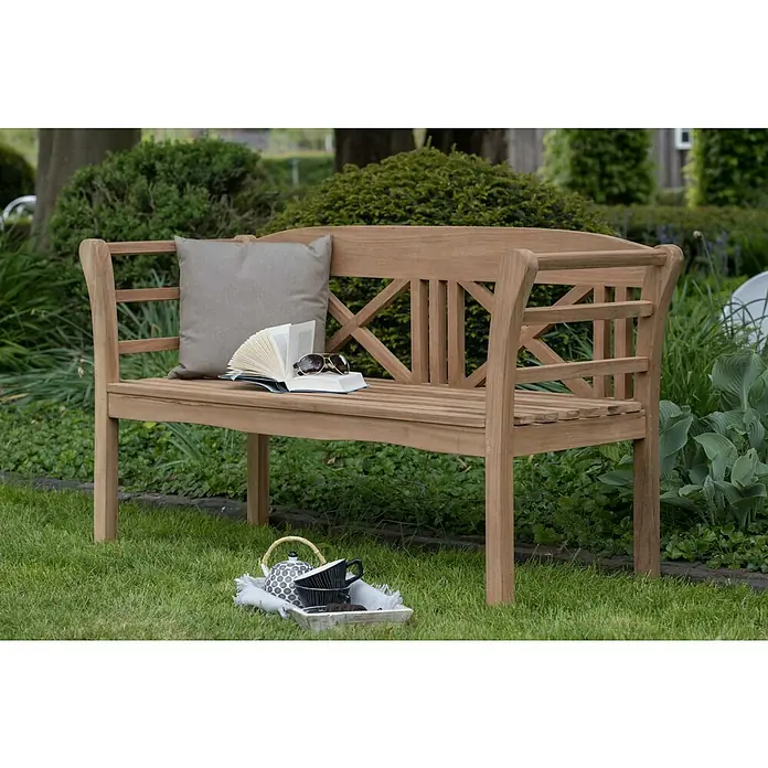 Bene Living Gartenbank Föhr - B x T x H: 130 x 53 x 83 cm, Teakholz, Natur