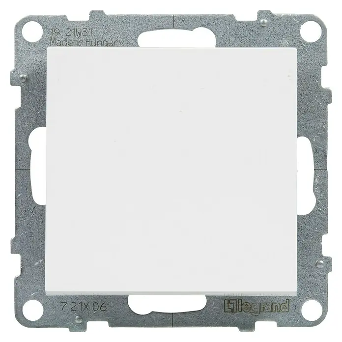 Legrand Suno Conmutador - Blanco, Montaje en la pared, Modelo de mecanismos: x 1 - Módulo de interruptor eléctrico blanco con marco de montaje de metal gris, marca Legrand.