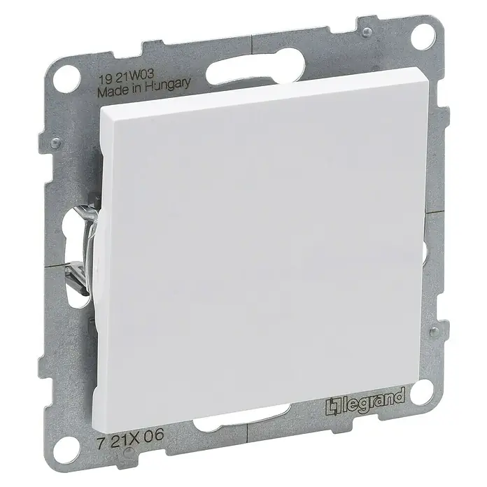 Legrand Suno Conmutador - Blanco, Montaje en la pared, Modelo de mecanismos: x 1 - Módulo de interruptor eléctrico blanco con marco de montaje metálico.