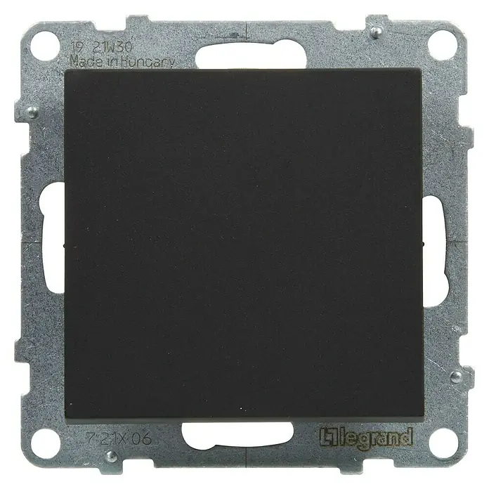 Legrand Suno Conmutador - Negro, Montaje en la pared, Modelo de mecanismos: x 1 - Módulo interruptor cuadrado Legrand gris oscuro con marco de montaje metálico, fabricado en Hungría.