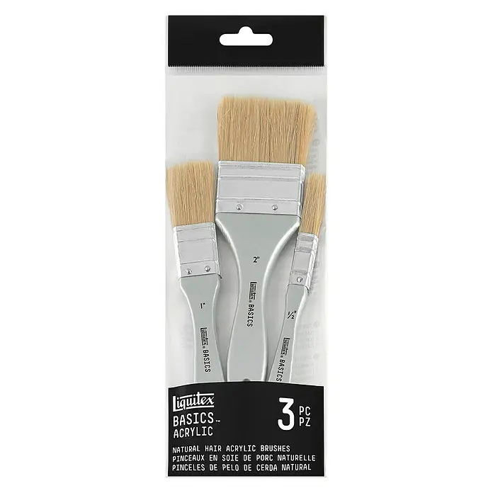 Liquitex Basics Borstenpinsel-Set - 3 -tlg., Größe Pinsel: 1/2″ / 1" / 2", Schweineborsten - Pinselset Liquitex Basics Acrylic mit Naturborsten für Acrylfarben, bestehend aus drei verschiedenen Größen für vielfältige Maltechniken.