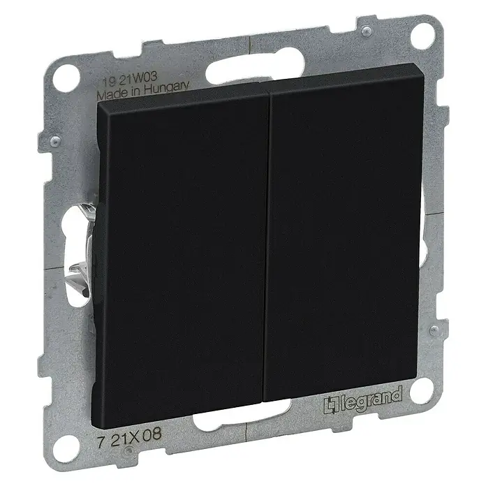Legrand Suno Conmutador - Negro, Montaje en la pared, Modelo de mecanismos: x 2 - Módulo interruptor de luz doble negro texturizado con marco de montaje metálico.
