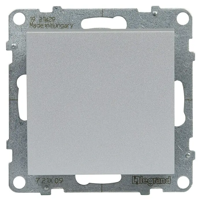 Legrand Suno Pulsador - Aluminio, Montaje en la pared - Módulo de interruptor eléctrico gris claro con marco de montaje metálico, listo para instalar.
