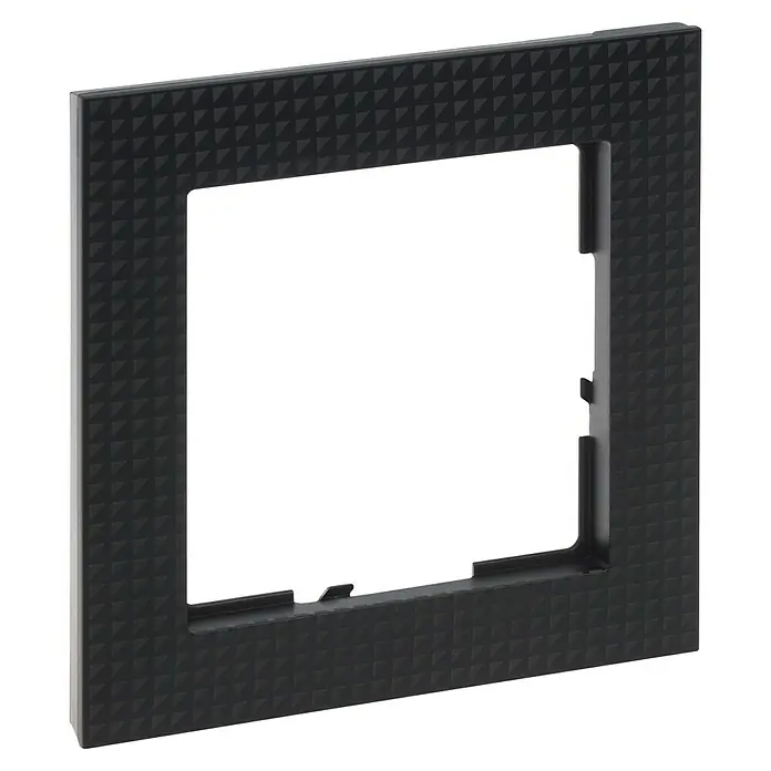 Legrand Suno Marco - Negro, Cepillado, Modelo de mecanismos: x 1, Plástico, Colocar - Marco cuadrado gris oscuro con patrón triangular texturizado para interruptor o enchufe eléctrico.