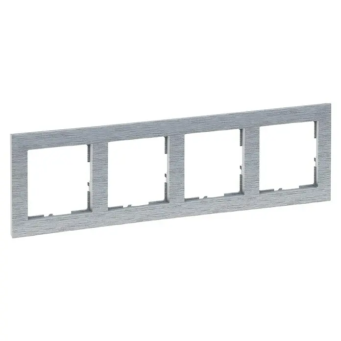 Legrand Suno Marco - Aluminio, Cepillado, Modelo de mecanismos: x 4, Plástico, Colocar - Marco modular cuádruple gris claro y texturizado para interruptores o enchufes eléctricos.