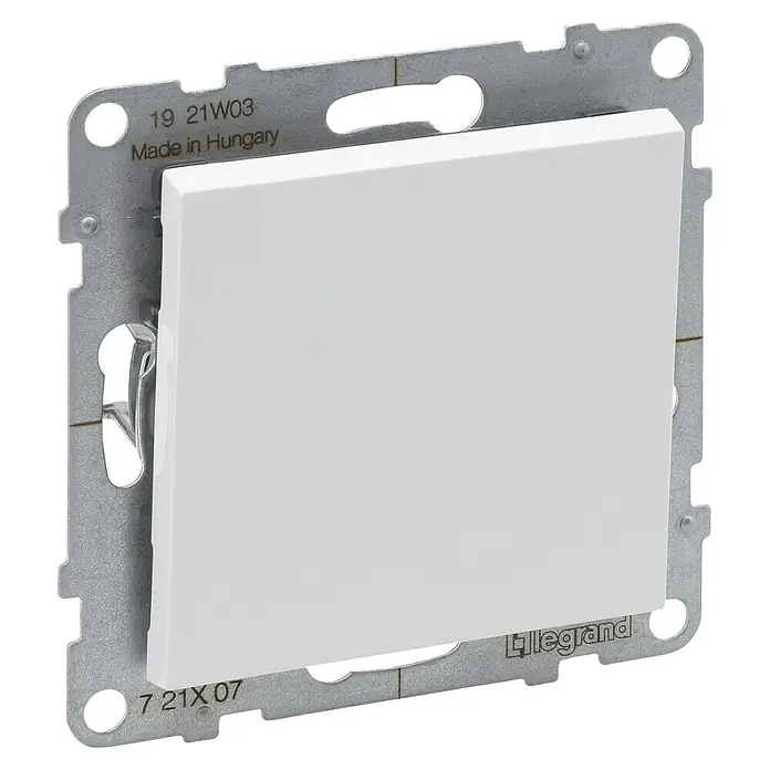 Legrand Suno Cruzamiento - Blanco, Montaje en superficie, 10 A - Módulo de interruptor eléctrico blanco con marco de montaje de metal plateado.