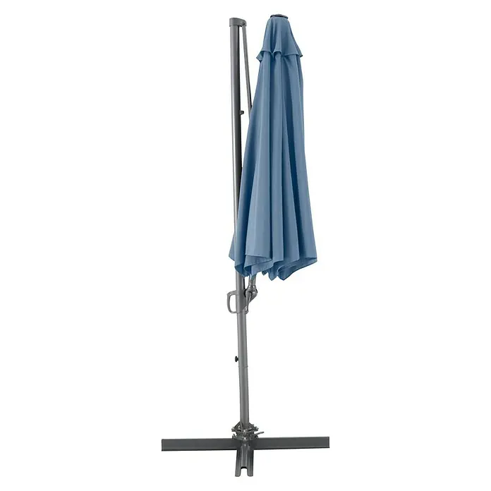Sunfun Ampelschirm rund Florenz - Blau, Durchmesser Bespannung: 300 cm - Geschlossener blauer Sonnenschirm mit grauem Ständer, ideal für den Garten. Schützt vor Sonne und spendet Schatten.