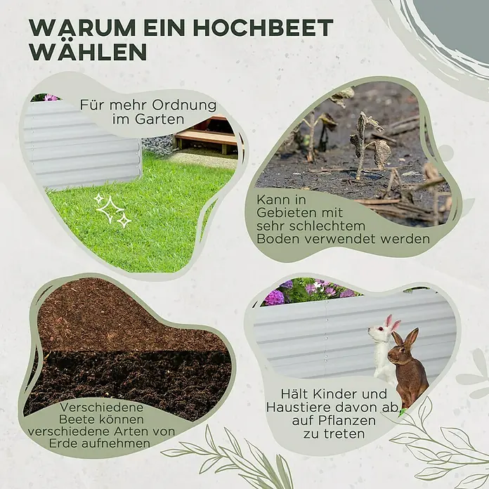 Outsunny Hochbeet - 180 x 90 x 59 cm, Stahl, Hellgrau