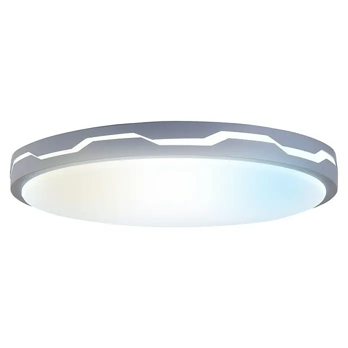 Led Hispania Plafón LED redondo Gregal - 40 W, Ø x Al: 500 cm x 90 mm, Gris, Blanco frío - Plafón LED redondo blanco con borde gris y patrón geométrico iluminado.