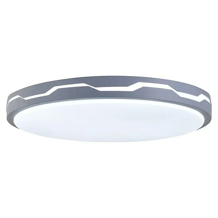 Led Hispania Plafón LED redondo Gregal - 40 W, Ø x Al: 500 cm x 90 mm, Gris, Blanco frío - Lámpara de techo LED redonda gris con un patrón de iluminación en zigzag blanco y un difusor central blanco.