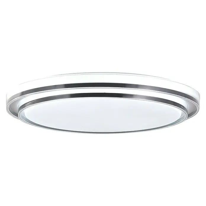 Led Hispania Plafón LED redondo Orkan - 40 W, Ø x Al: 500 cm x 90 mm, Blanco, Blanco frío - Plafón redondo blanco empotrado con borde transparente y dos bandas decorativas plateadas.