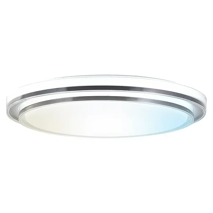 Led Hispania Plafón LED redondo Orkan - 40 W, Ø x Al: 500 cm x 90 mm, Blanco, Blanco frío - Lámpara de techo LED redonda blanca y transparente con dos bandas grises.