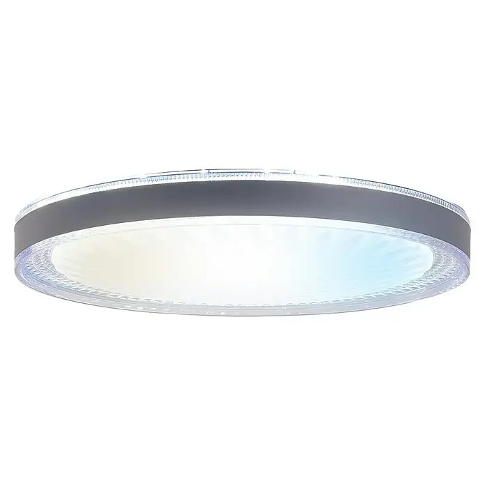 Led Hispania Plafón LED redondo Bisé - 40 W, Ø x Al: 500 cm x 90 mm, Gris/Plata, Blanco frío - Lámpara de techo LED circular con banda gris, borde transparente y superficie luminosa blanca brillante.