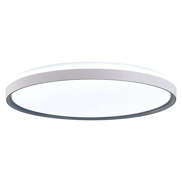 Led Hispania Plafón LED redondo Rinia - 40 W, Ø x Al: 500 cm x 90 mm, Gris metálico, Blanco frío - Lámpara de techo LED redonda, plana y blanca con borde gris.
