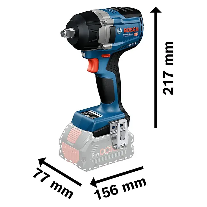 Bosch Professional AMPShare 18V Akku-Drehschlagschrauber GDS 18V-750 C - 18 V, Ohne Akku - Blau-schwarzer Bosch Akku-Schlagschrauber mit silbernen Akzenten. Maße: H 217mm, L 156mm, B 77mm, inkl. Akku.