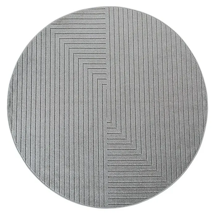 Outdoor-Teppich Nova II - Silver, Durchmesser: 80 cm, 100 % Polypropylen - Runder grauer Teppich mit geometrischem Linienmuster.