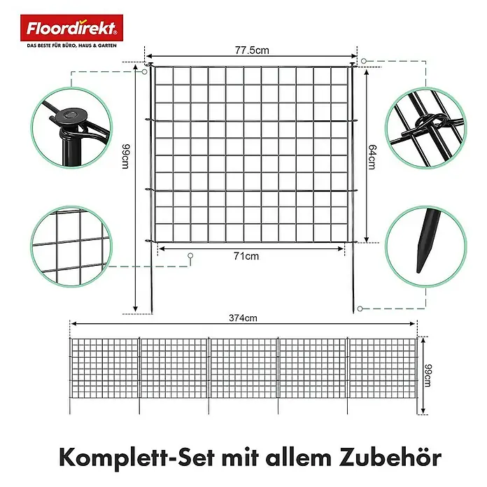Floordirekt Zaun-Set Pablo 5-teilig Anthrazit - 77,5 x 99 cm, Anthrazit
