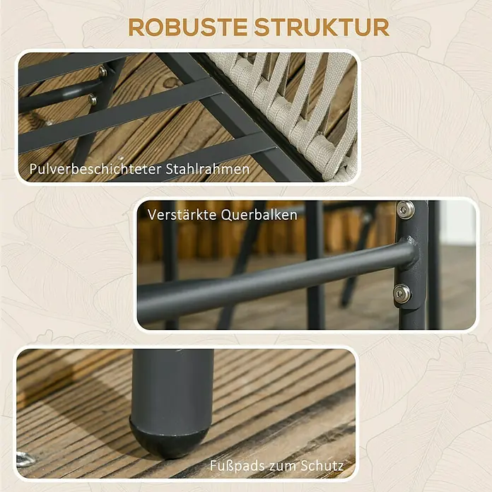 Outsunny Gartenstuhl-Set 2 teilig. - 2 Stk., Stahl, Polyethylen, Polyester, Schaumstoff, Beige