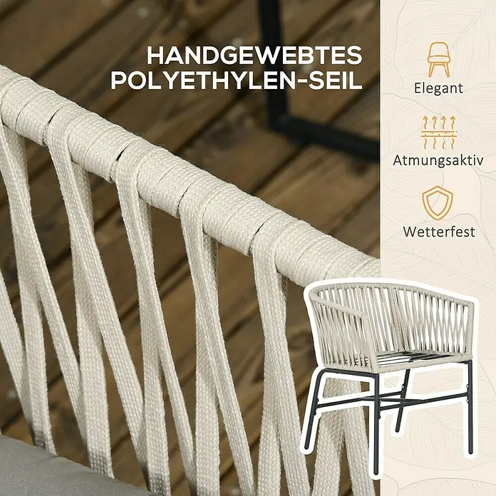Outsunny Gartenstuhl-Set 2 teilig. - 2 Stk., Stahl, Polyethylen, Polyester, Schaumstoff, Beige