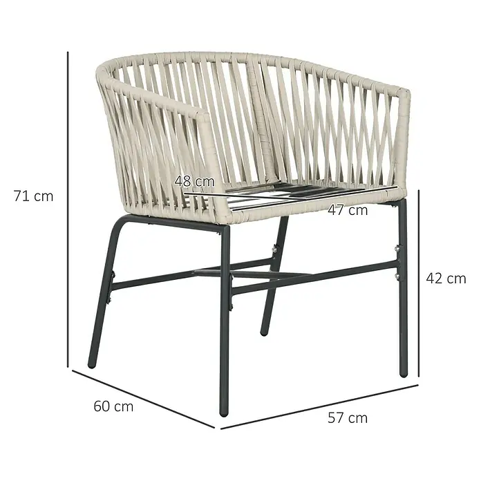 Outsunny Gartenstuhl-Set 2 teilig. - 2 Stk., Stahl, Polyethylen, Polyester, Schaumstoff, Beige