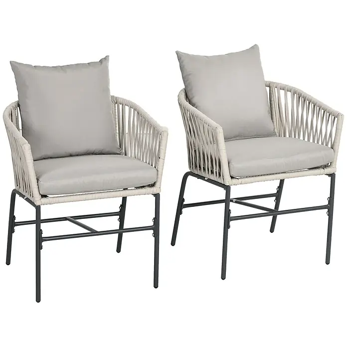 Outsunny Gartenstuhl-Set 2 teilig. - 2 Stk., Stahl, Polyethylen, Polyester, Schaumstoff, Beige