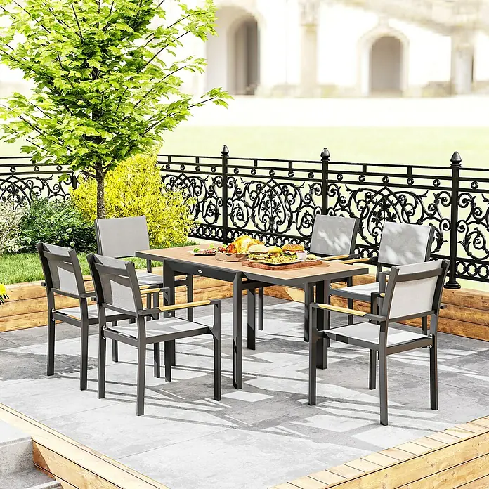 Outsunny Gartentisch Ausziehbar - L x B x H: 80 x 80 x 75 cm, Aluminium, Rechteck, Naturholz, Schwarz
