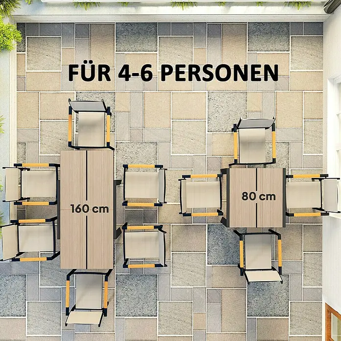Outsunny Gartentisch Ausziehbar - L x B x H: 80 x 80 x 75 cm, Aluminium, Rechteck, Naturholz, Schwarz