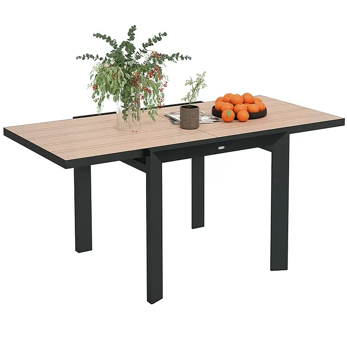 Outsunny Gartentisch Ausziehbar - L x B x H: 80 x 80 x 75 cm, Aluminium, Rechteck, Naturholz, Schwarz