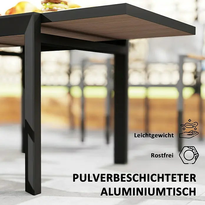 Outsunny Gartentisch Ausziehbar - L x B x H: 80 x 80 x 75 cm, Aluminium, Rechteck, Naturholz, Schwarz