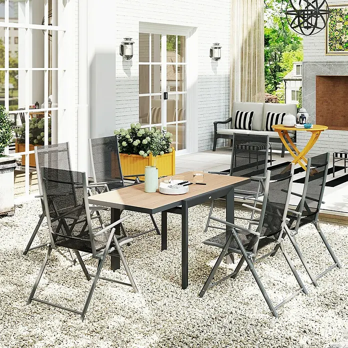 Outsunny Gartentisch Ausziehbar - L x B x H: 80 x 80 x 75 cm, Aluminium, Rechteck, Naturholz, Schwarz