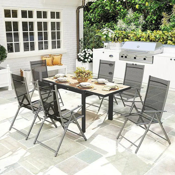 Outsunny Gartentisch Ausziehbar - L x B x H: 80 x 80 x 75 cm, Aluminium, Rechteck, Naturholz, Schwarz