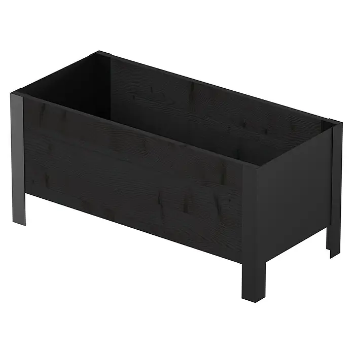Upyard Pflanzkasten Modernbox niedrig - 78 x 36 x 32 cm, Holz, Schwarz - Rechteckiger Pflanzkasten aus dunklem Holz mit sichtbarer Maserung auf dunkelgrauen Stützen.