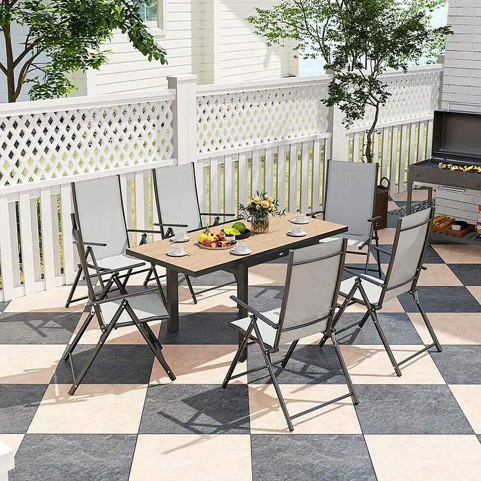Outsunny Gartentisch Ausziehbar - L x B x H: 80 x 80 x 75 cm, Aluminium, Rechteck, Naturholz, Schwarz