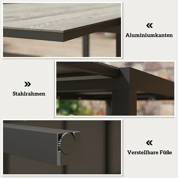 Outsunny Gartentisch Ausziehbar - L x B x H: 160 x 90 x 74 cm, Aluminium, Stahl, Kunststoff, Rechteck, Grau, Schwarz
