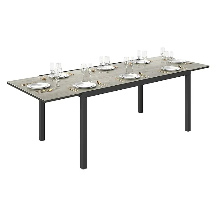 Outsunny Gartentisch Ausziehbar - L x B x H: 160 x 90 x 74 cm, Aluminium, Stahl, Kunststoff, Rechteck, Grau, Schwarz